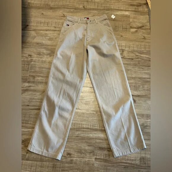 Tommy Hilfiger Men's 29x34 Beige Khaki Work Pants Tan with Logo Vintage NWT - Picture 2 of 10